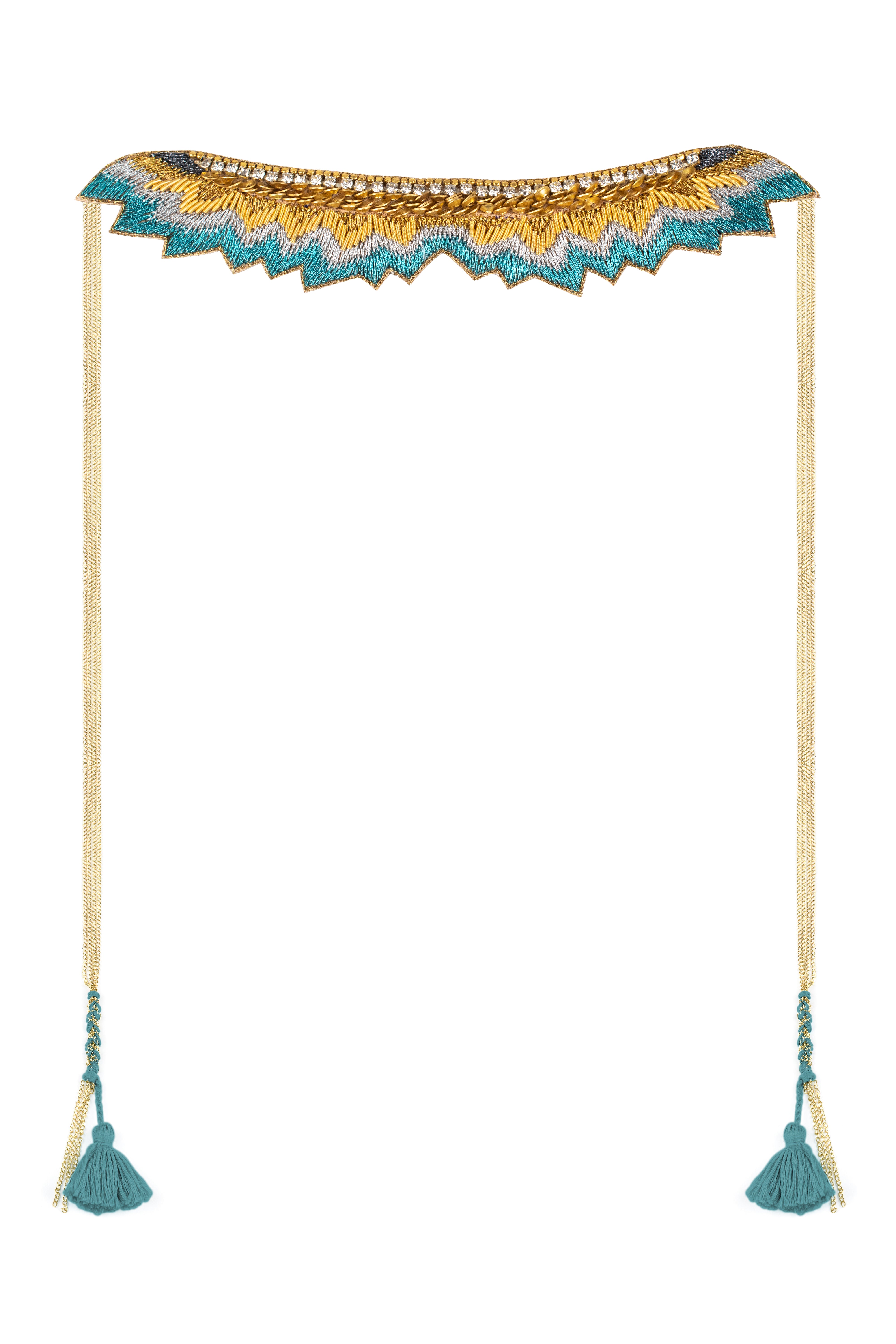 mahi necklace by nahua official in aquamarine hand embroidered wrap around necklace