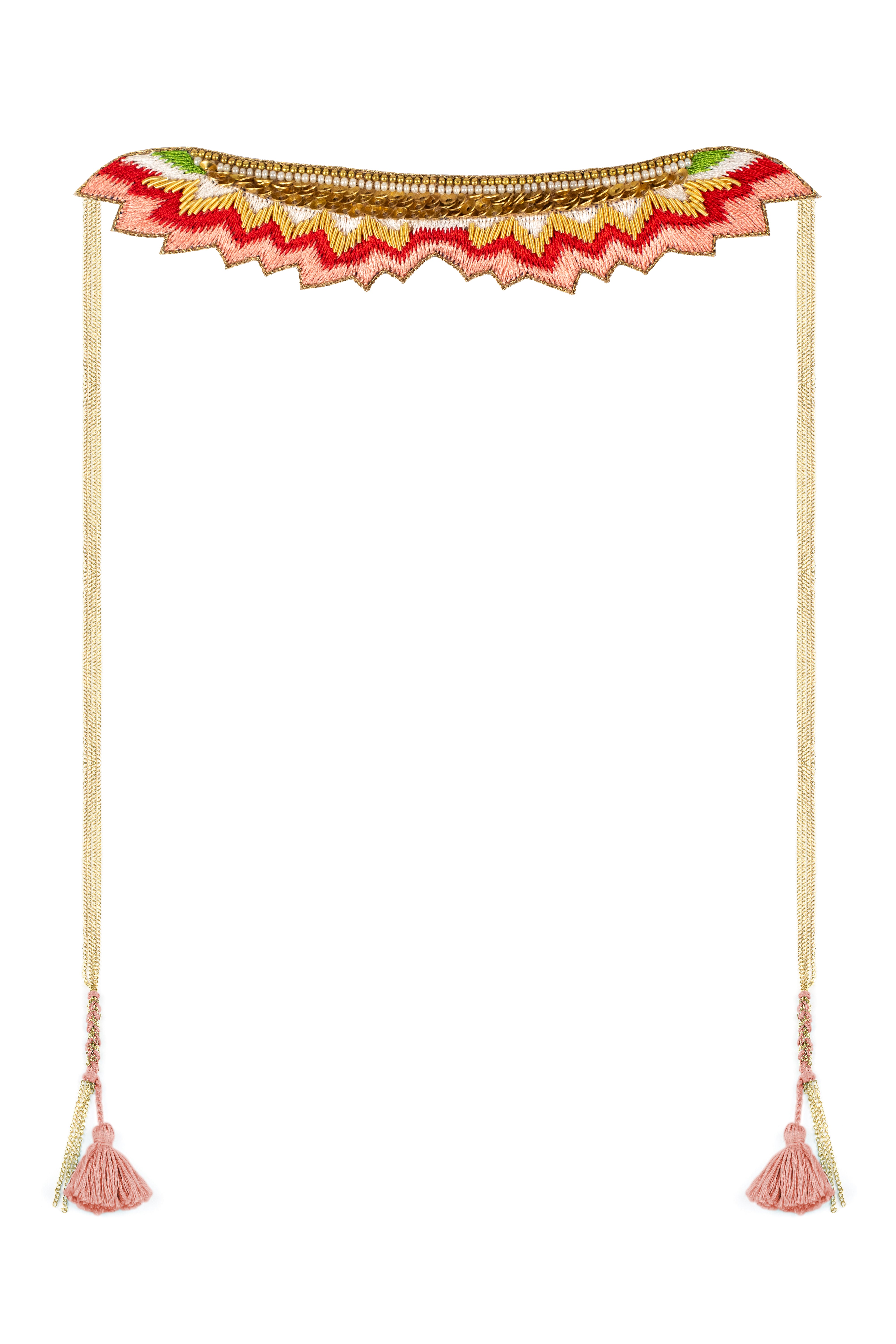 mahi necklace by nahua wrap around embroidered necklace in peach green