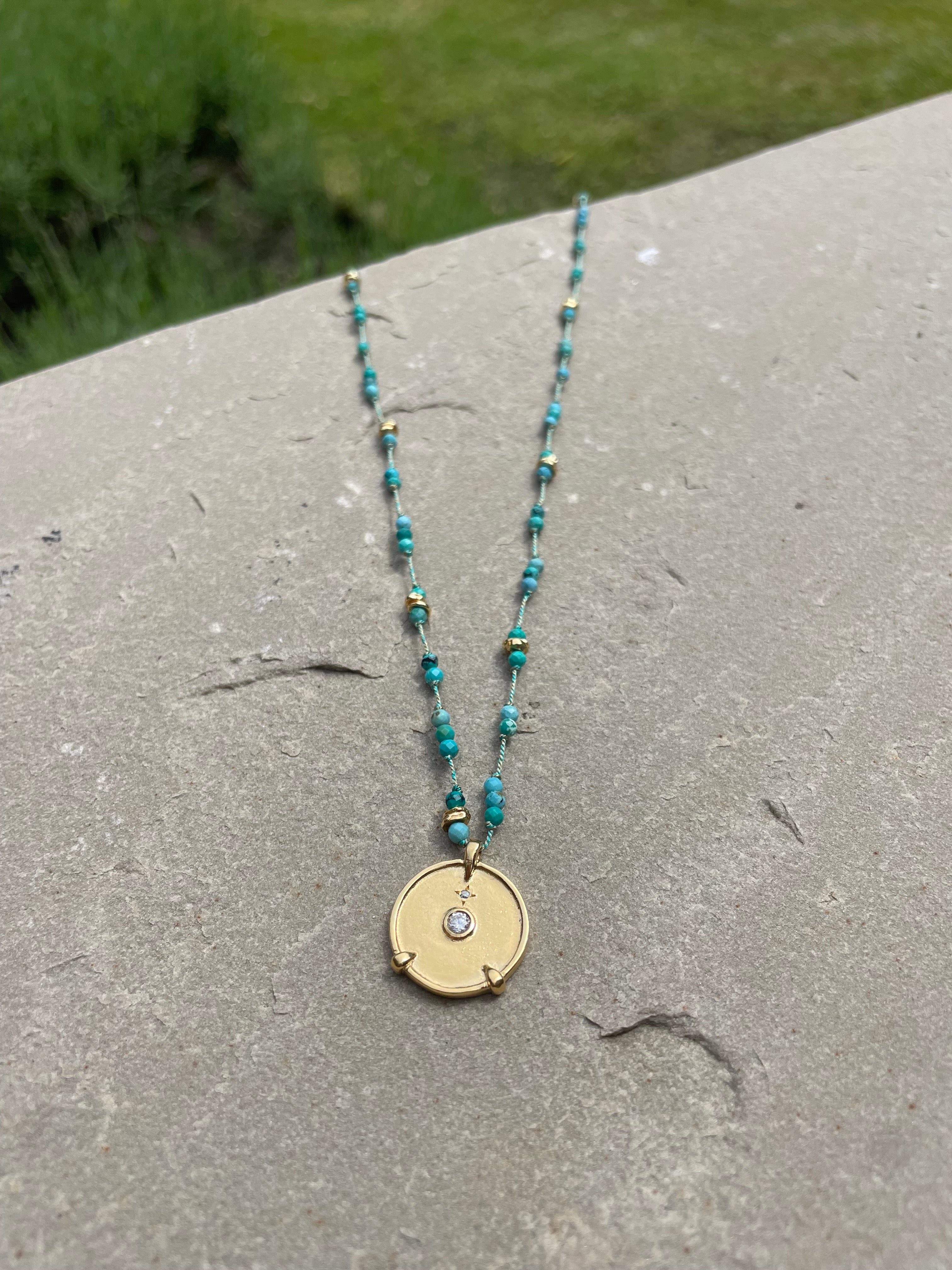 ubud necklace and taly necklace by hanka in turquoise stone necklace and gold palted neckalce.jpeg