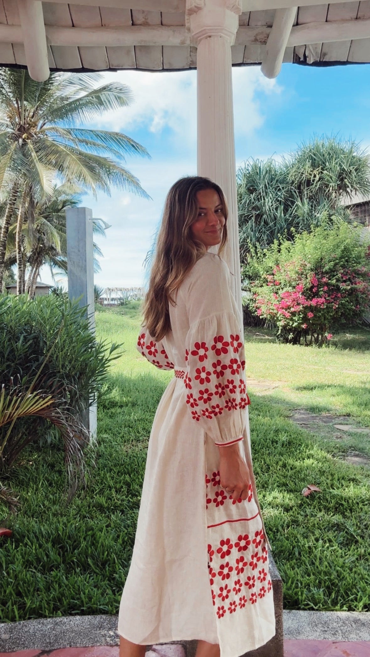 The Mandevilla Dress ↠ Ecru & Red