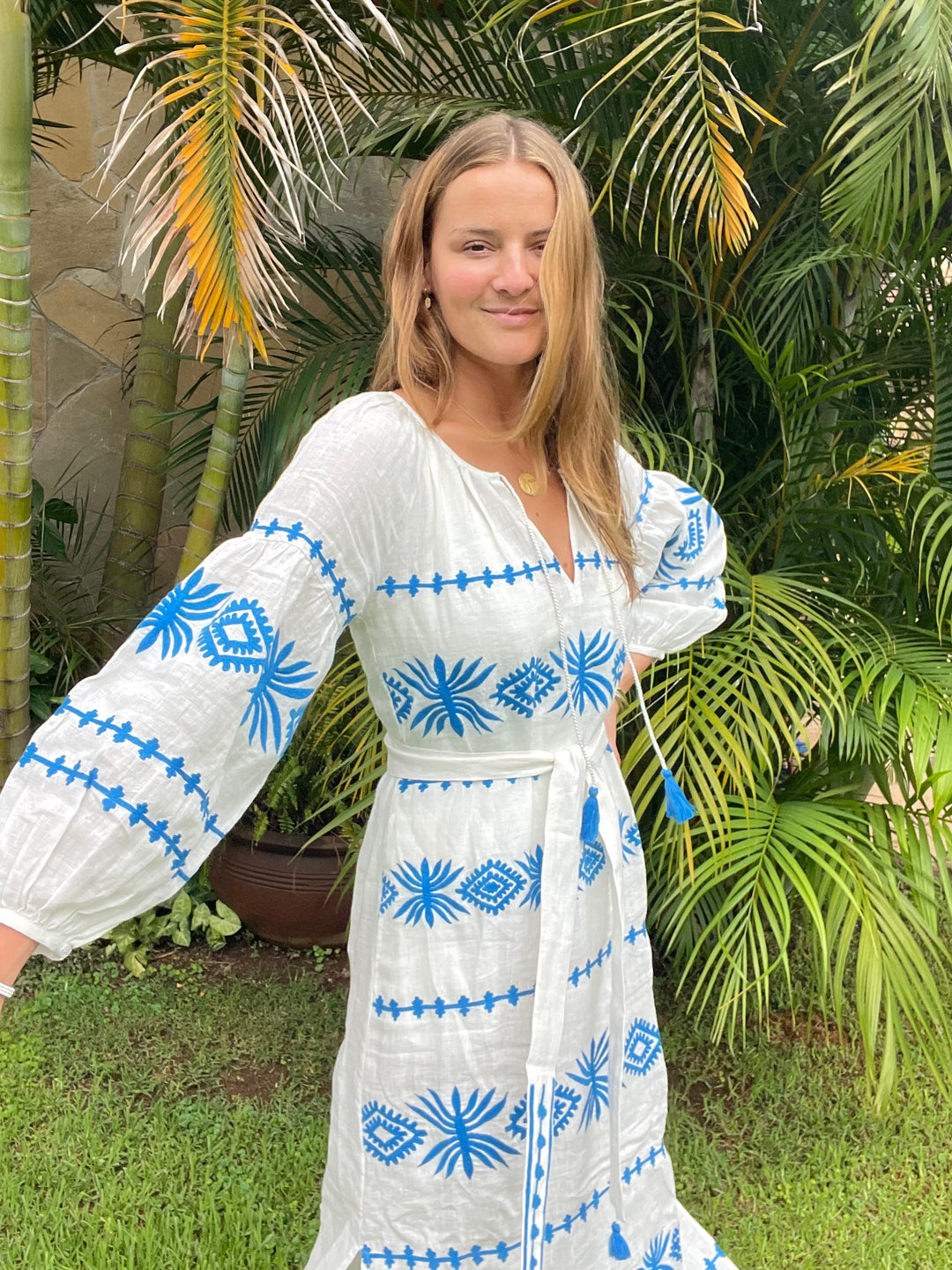 stella veronica dress from benaras by citrus fashion blue and white linen kaftan