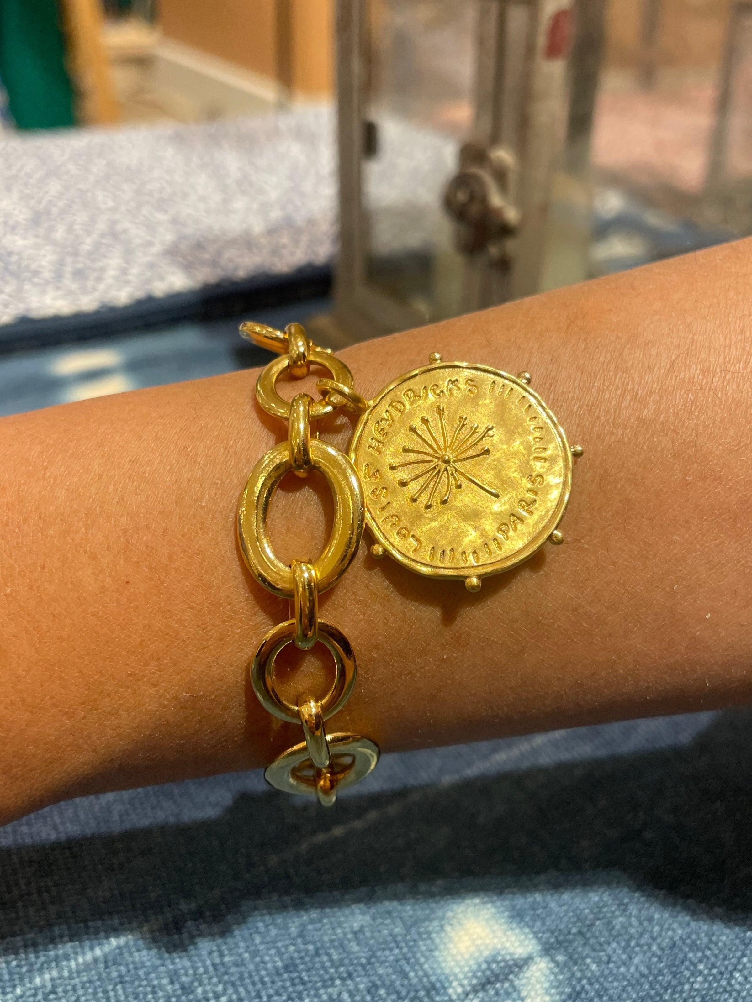 roman coin hand engraved gold plated chunky chain bracelet louise hendricks