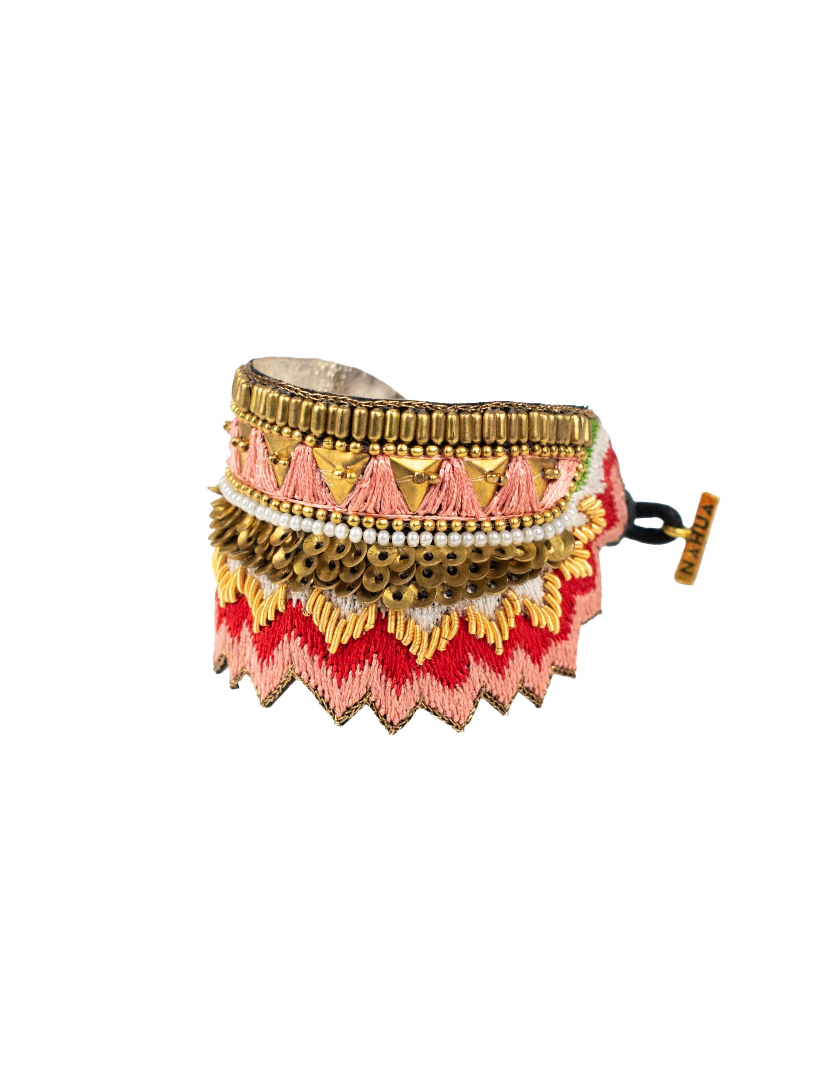 maheswari bracelet by nahua in peach green