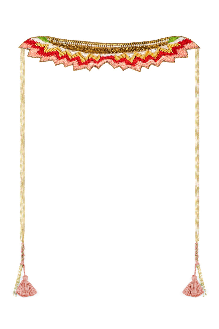 mahi necklace by nahua wrap around embroidered necklace in peach green