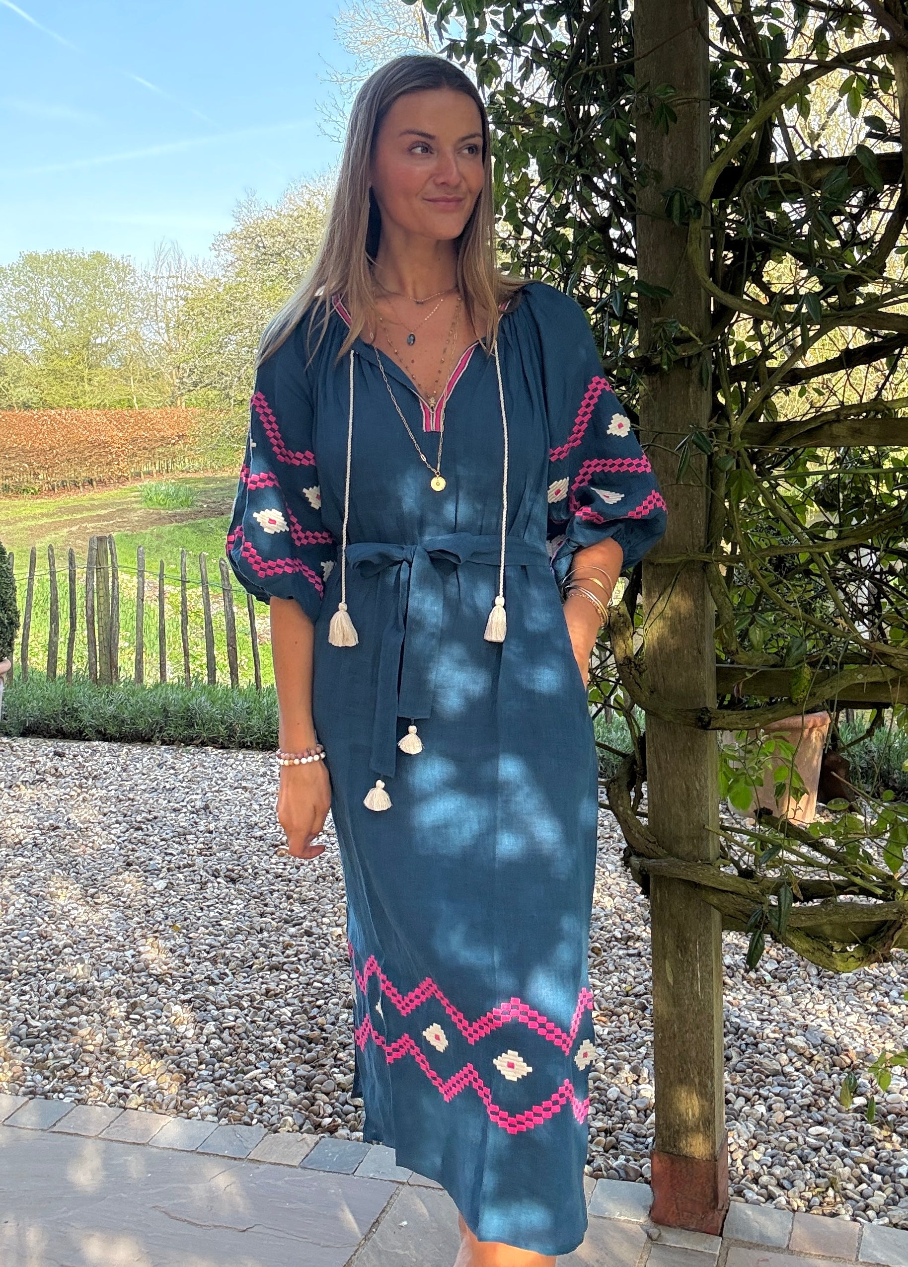 The Aztec Veronica Dress ↠ Blue & Pink