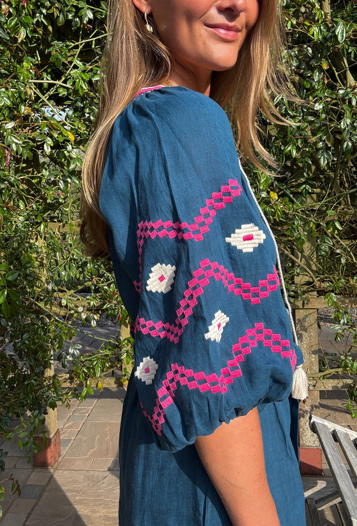 The Aztec Veronica Dress ↠ Blue &amp; Pink