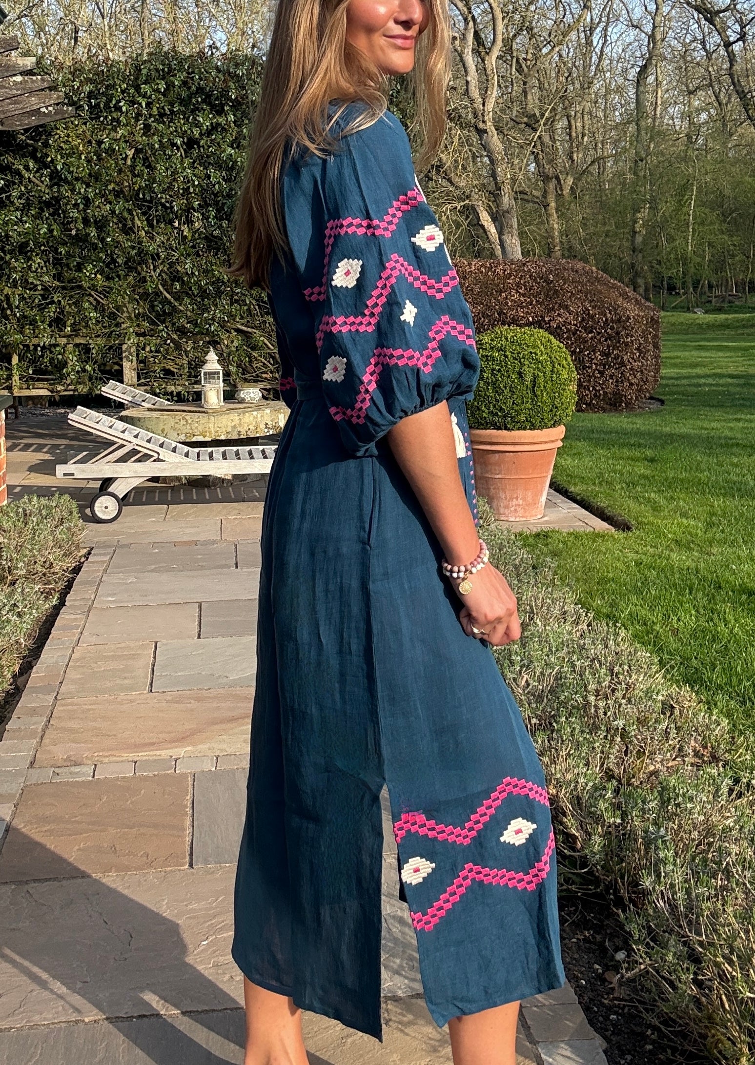 The Aztec Veronica Dress ↠ Blue & Pink