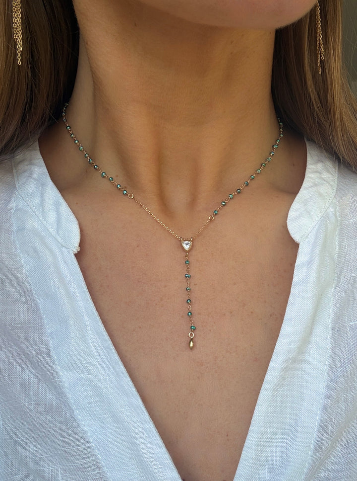 The Cleo Drop Down Necklace ↠ Green