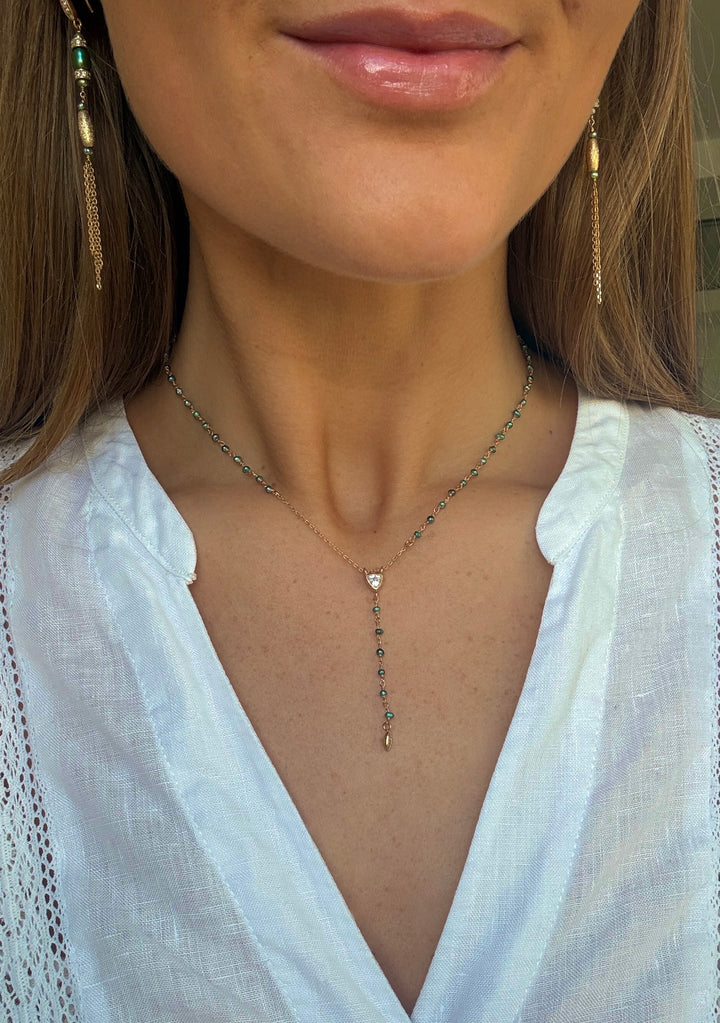 The Cleo Drop Down Necklace ↠ Green