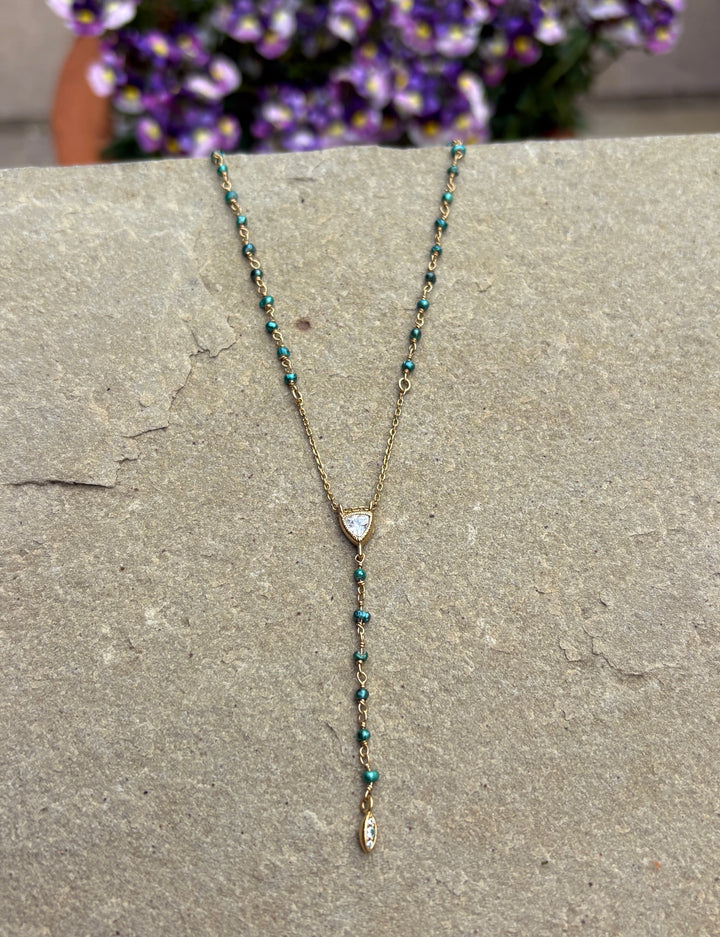 The Cleo Drop Down Necklace ↠ Green