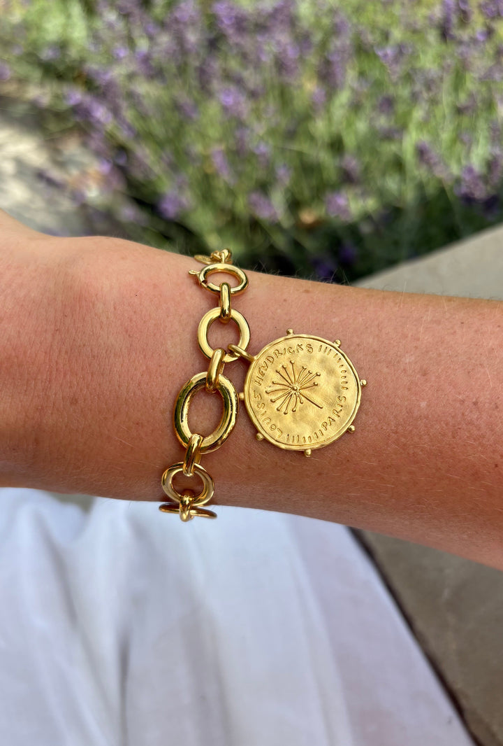 gold chunky chain bracelet gold medallion hand engraved sasha bracelet louise hendricks