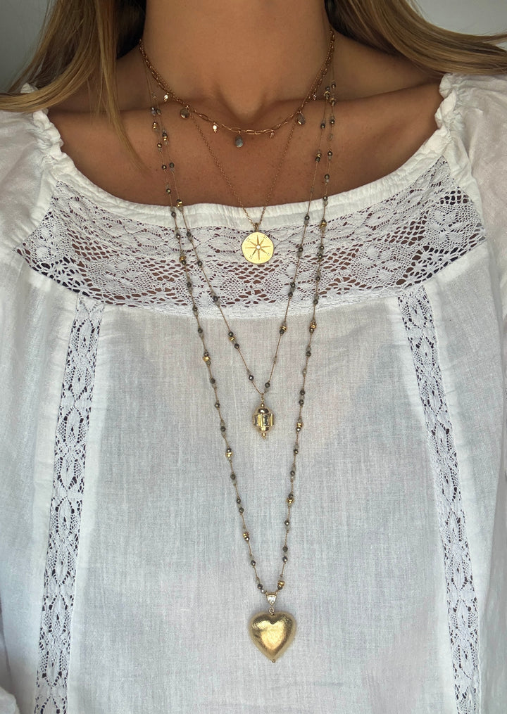 The Ubud Necklace ↠ Heart &amp; Pyrite/Labradorite
