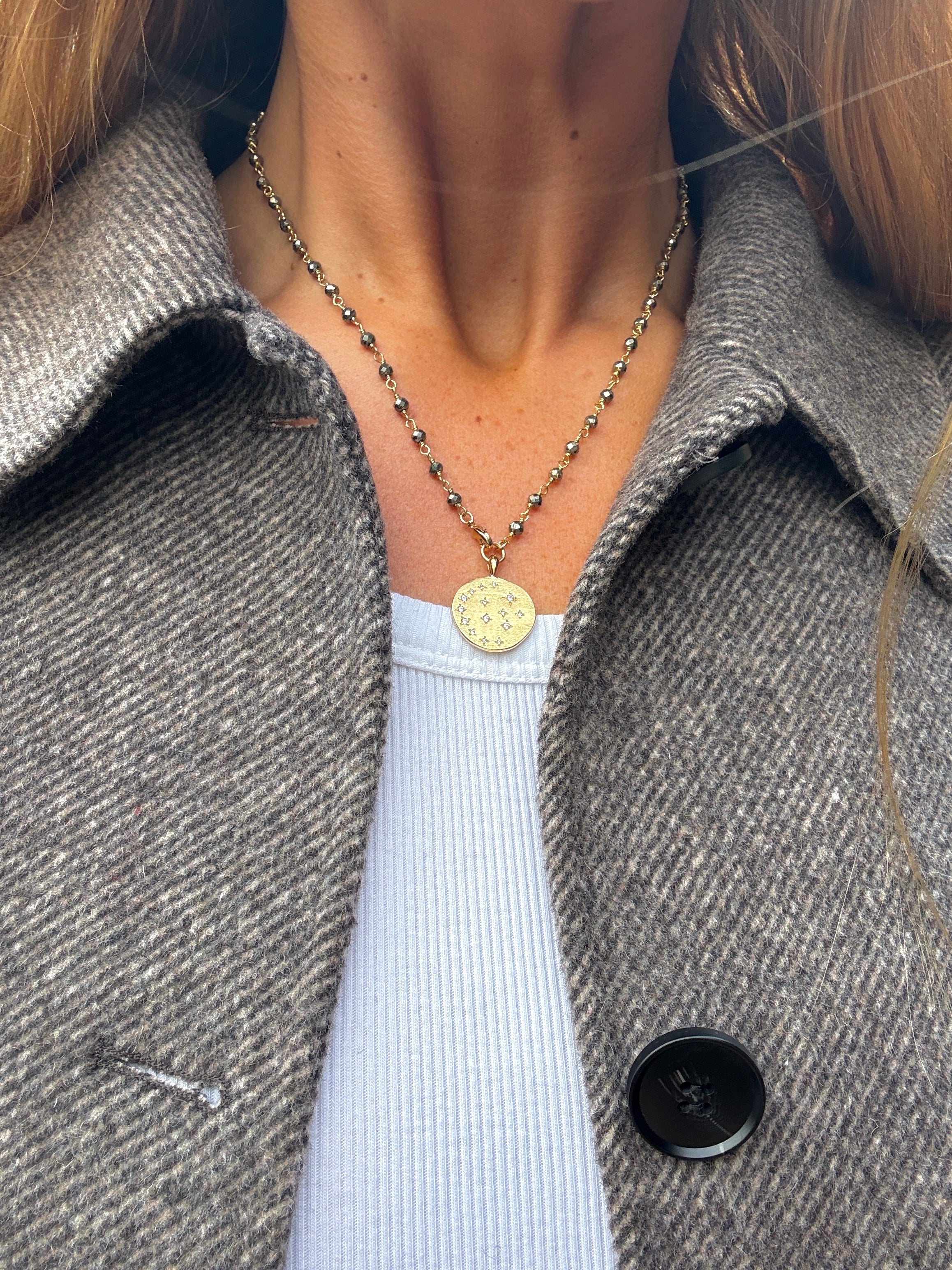 happy necklace pyrite hanka in necklaces pyrite necklace with gold medallion kayanuka necklaces