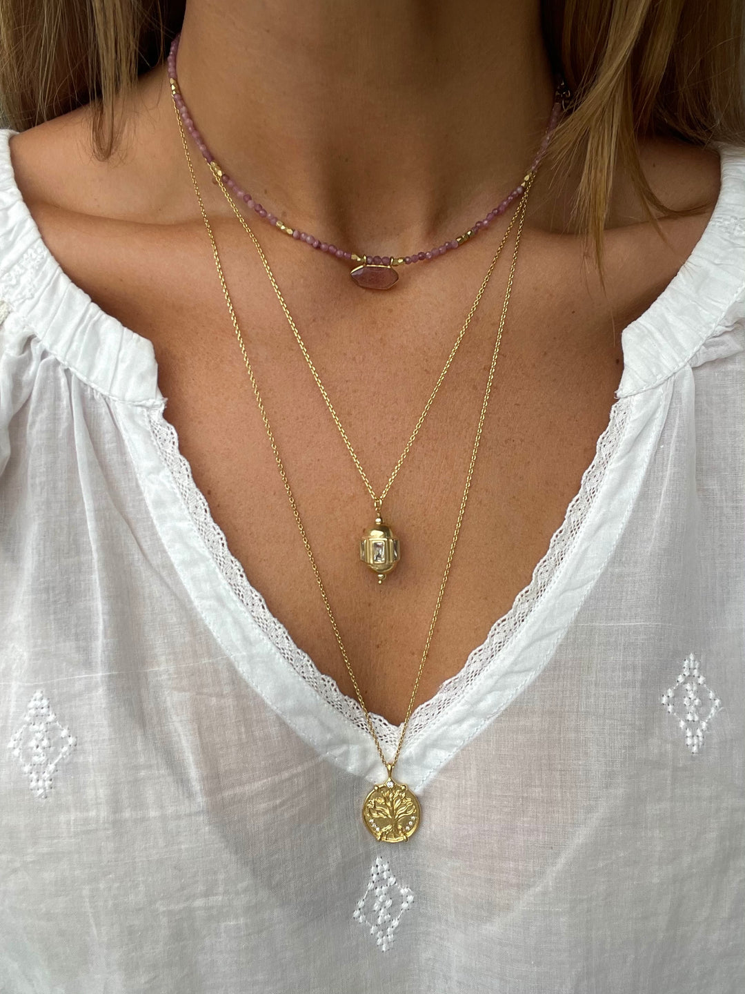 taly necklace across by hanka in gold plated Byzantine necklace layering necklaces