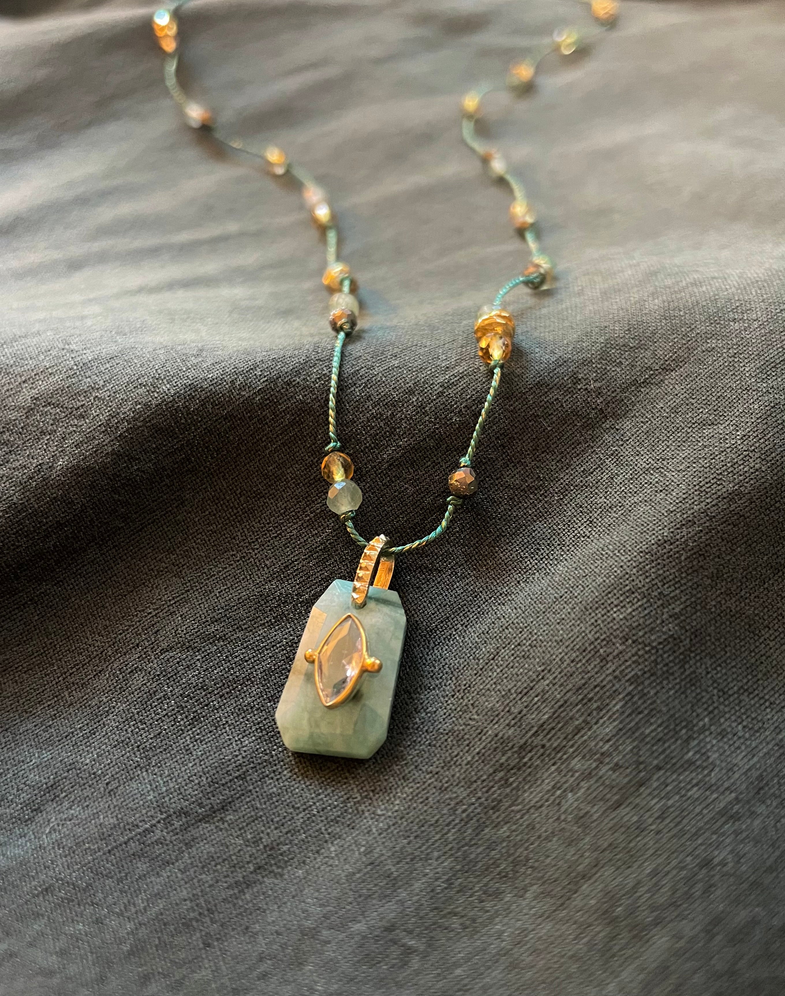 emerald necklace with pyrite citrine stones long necklace with adjustable length