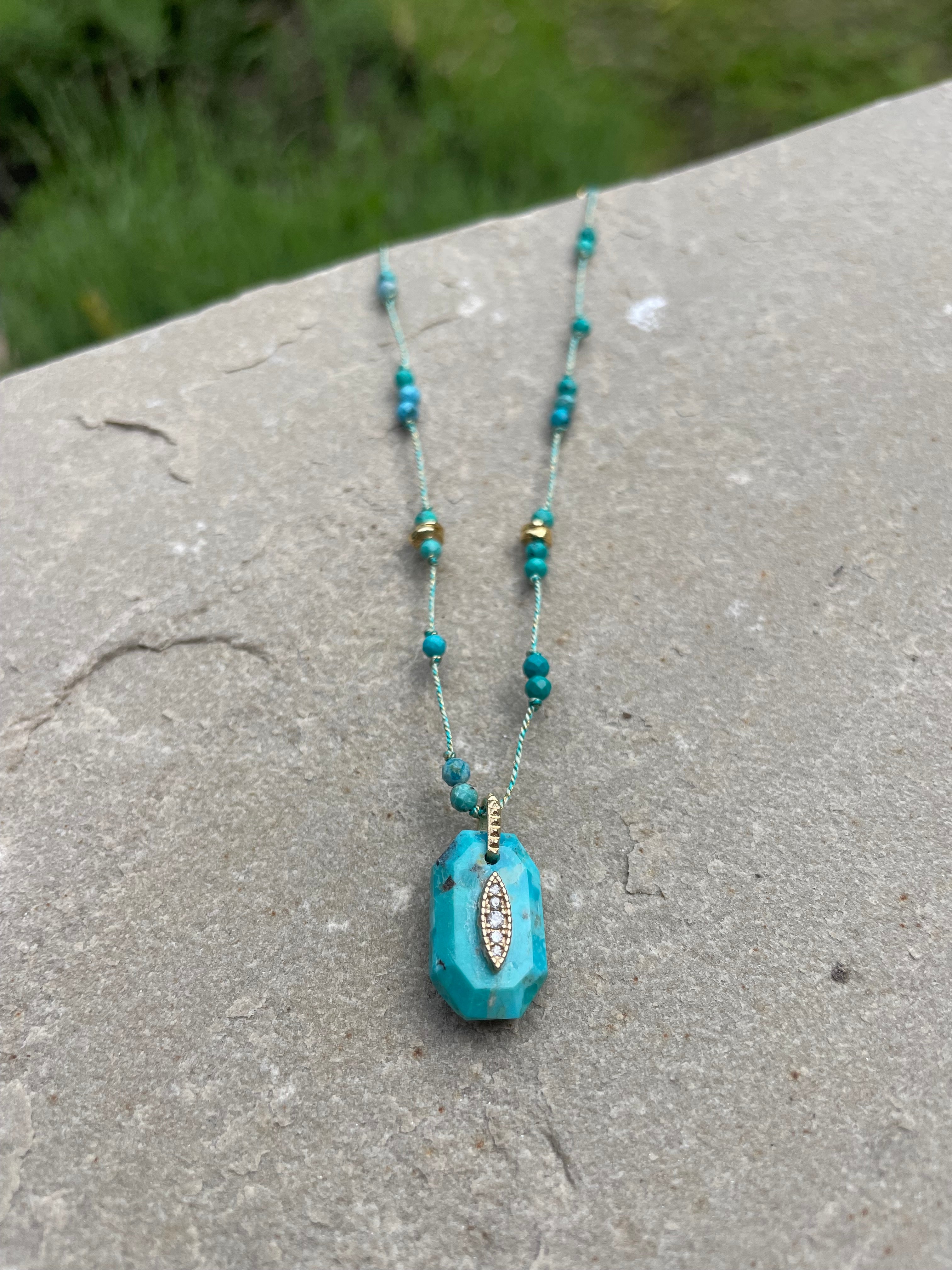 turquoise rope cord adjustable necklace