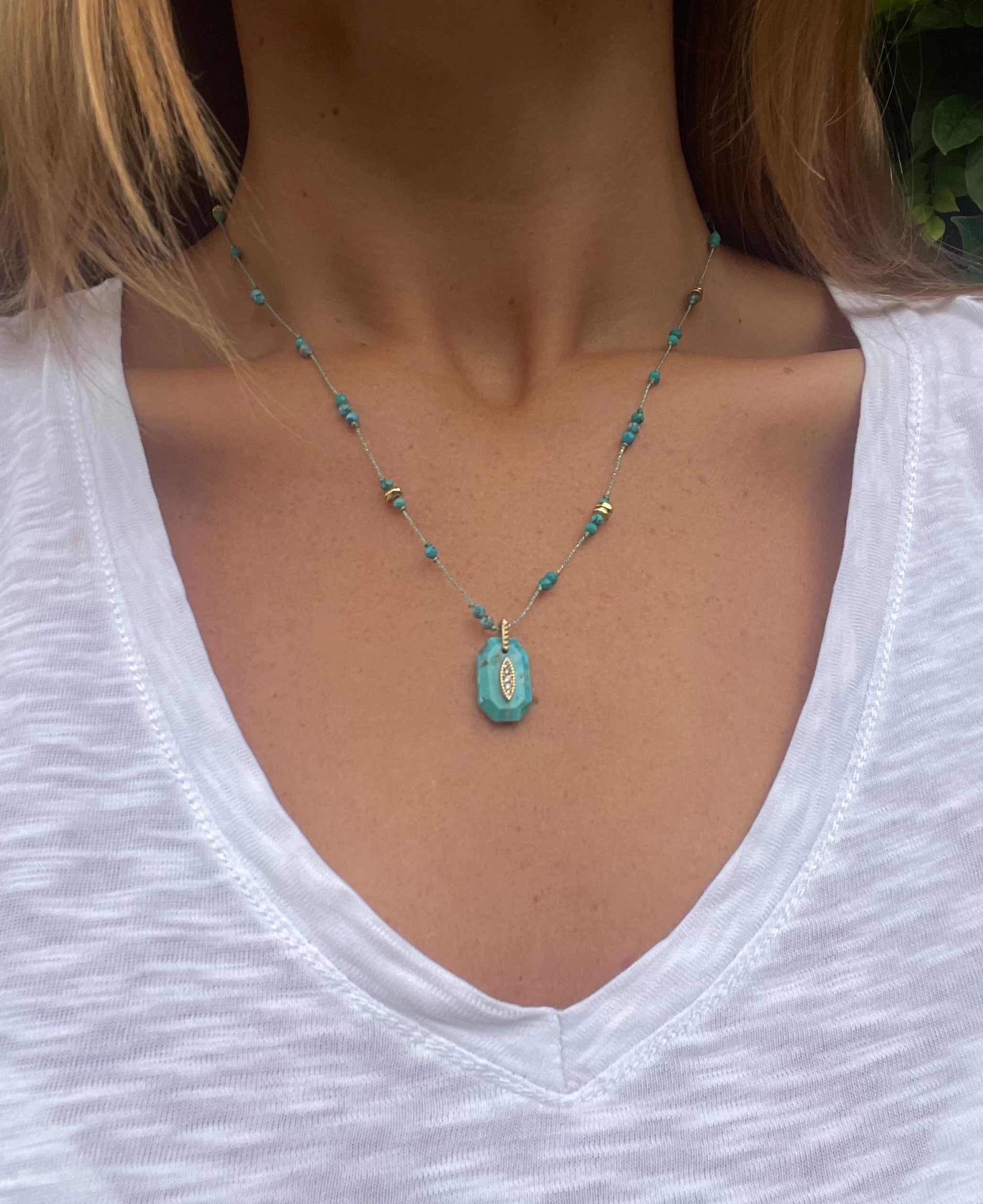 turquoise rope cord adjustable necklace