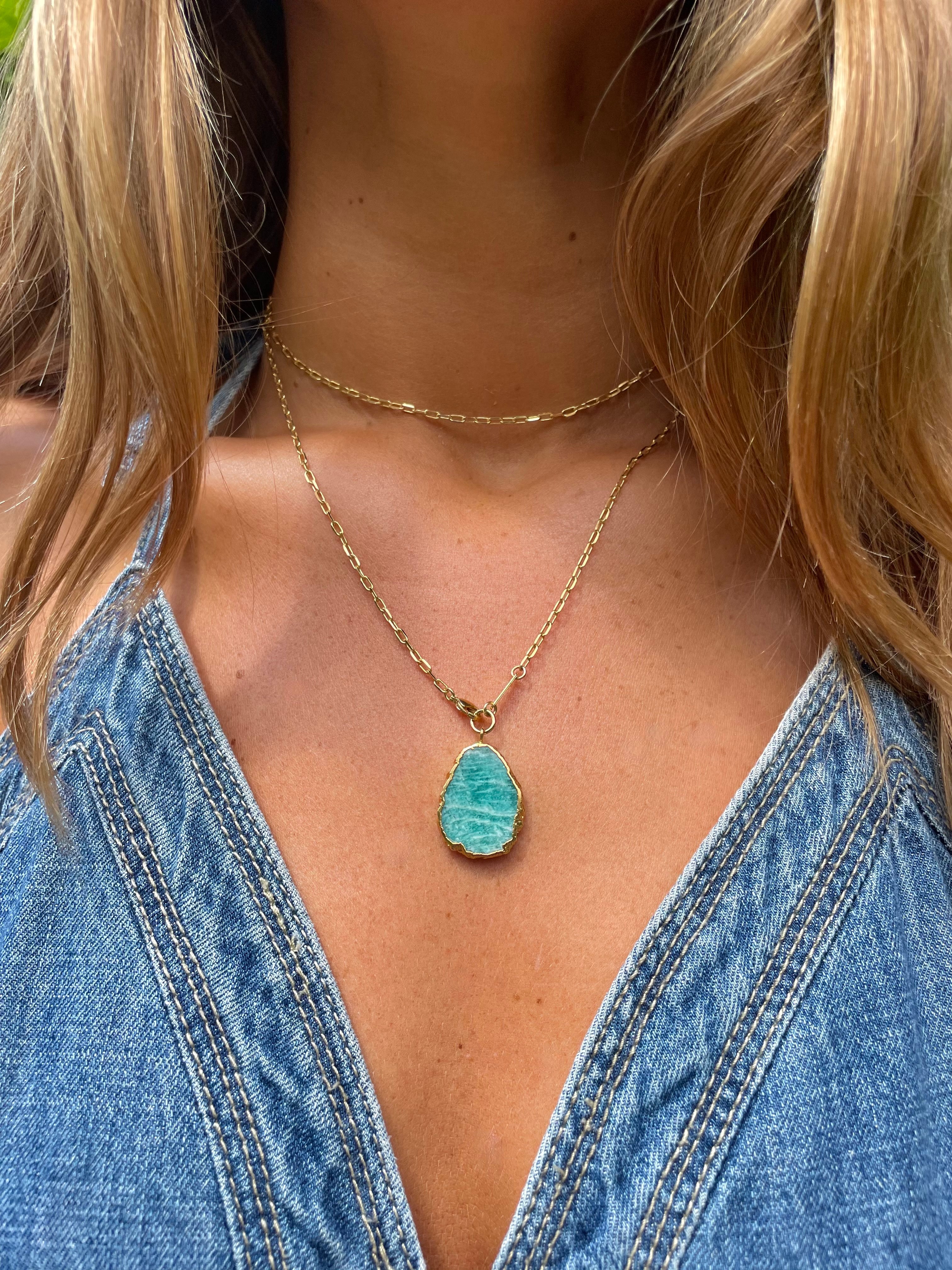 amazonite long gold link chain necklace wrap around necklace