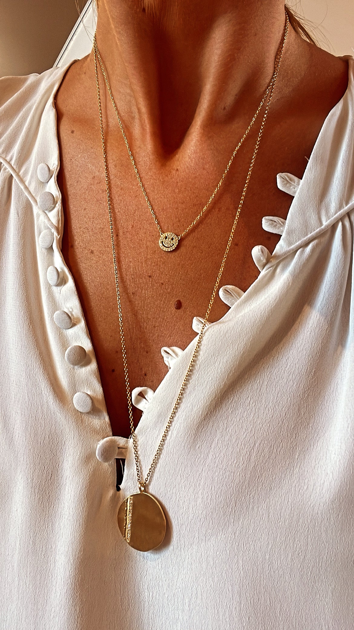 smiley necklace long janis necklace layering necklaces louise hendricks janis necklace in white
