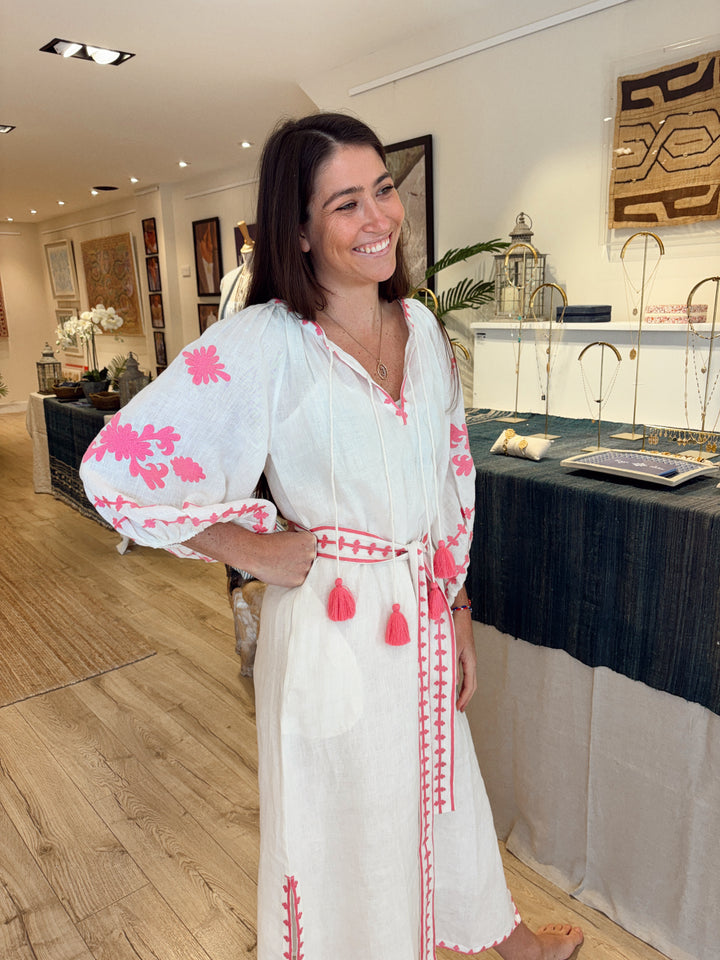 The Los Cabos Dress ↠ Ecru &amp; Pink