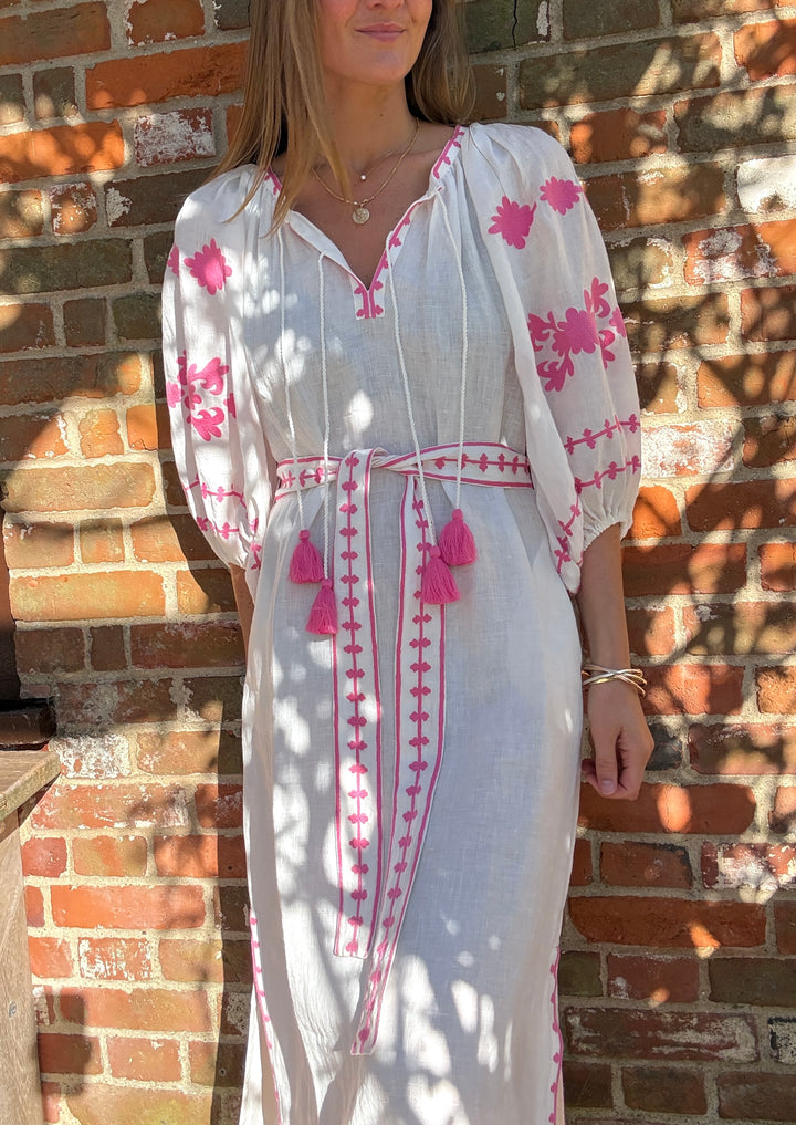 The Los Cabos Dress ↠ Ecru &amp; Pink