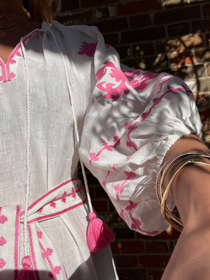 The Los Cabos Dress ↠ Ecru &amp; Pink