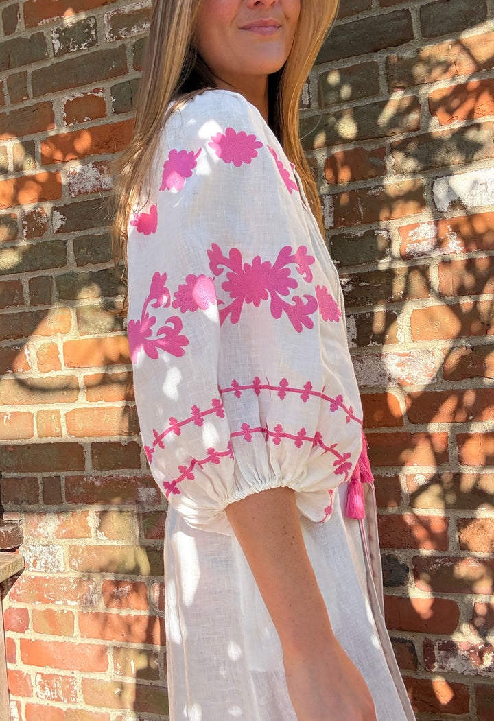 The Los Cabos Dress ↠ Ecru &amp; Pink