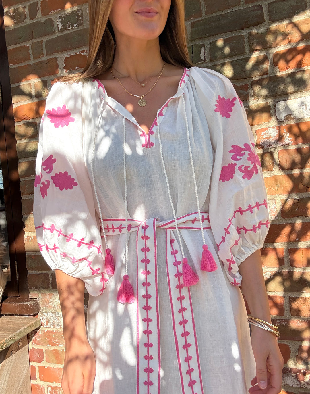The Los Cabos Dress ↠ Ecru &amp; Pink