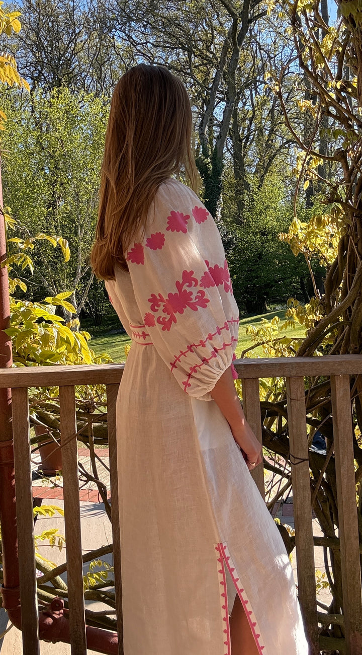 The Los Cabos Dress ↠ Ecru &amp; Pink