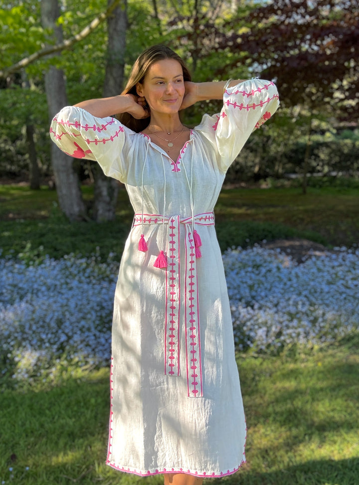 The Los Cabos Dress ↠ Ecru &amp; Pink