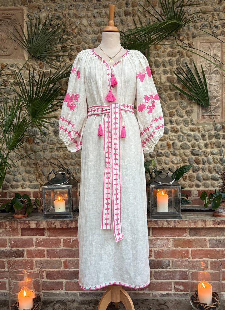 The Los Cabos Dress ↠ Ecru &amp; Pink