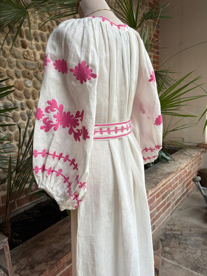 The Los Cabos Dress ↠ Ecru &amp; Pink