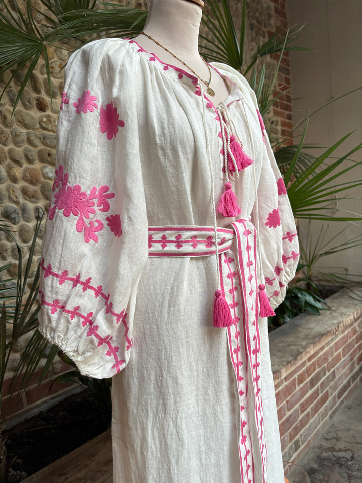 The Los Cabos Dress ↠ Ecru &amp; Pink