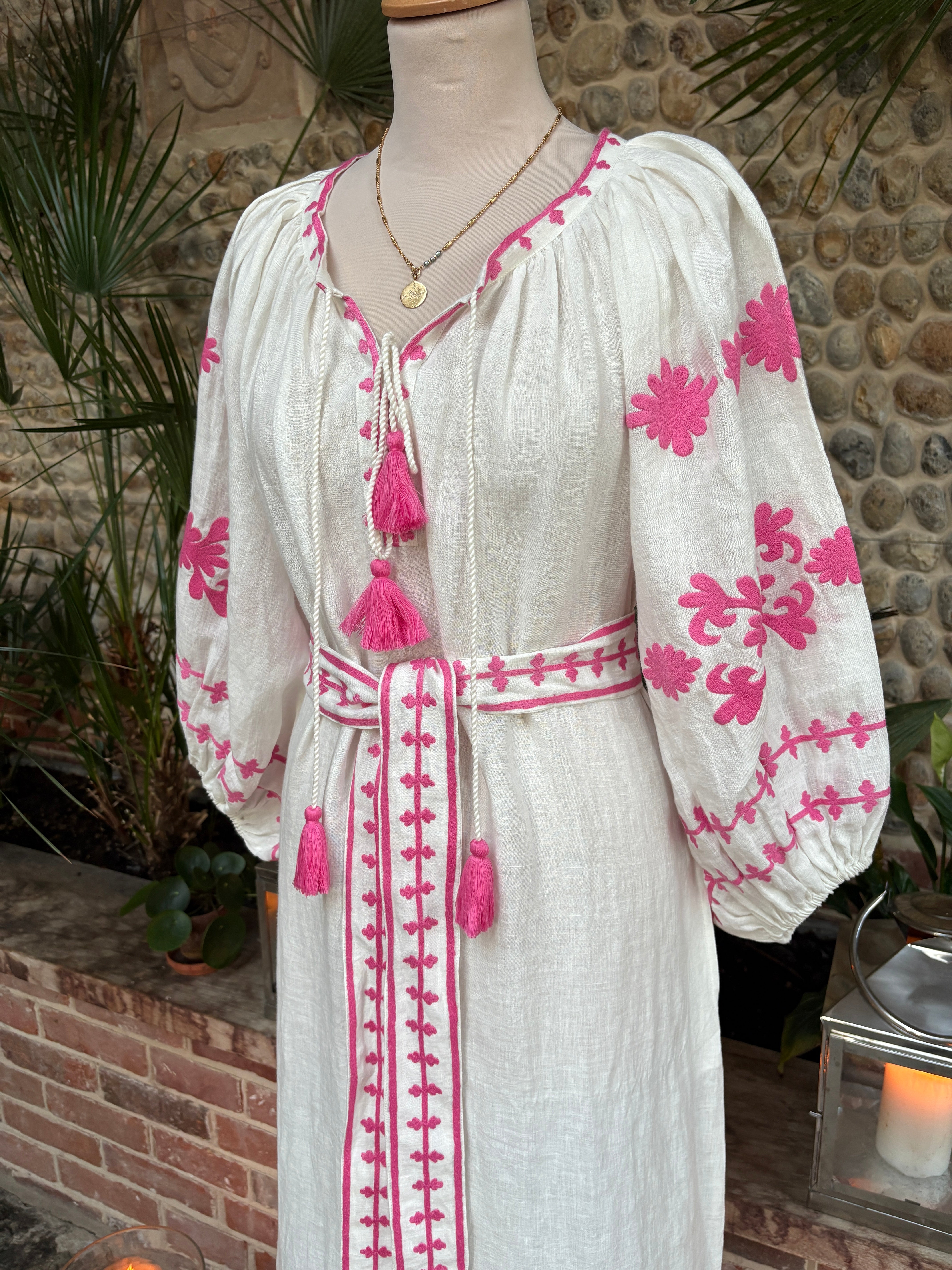 The Los Cabos Dress ↠ Ecru & Pink