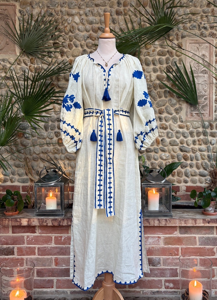 The Los Cabos Dress ↠ Ecru &amp; Royal Blue