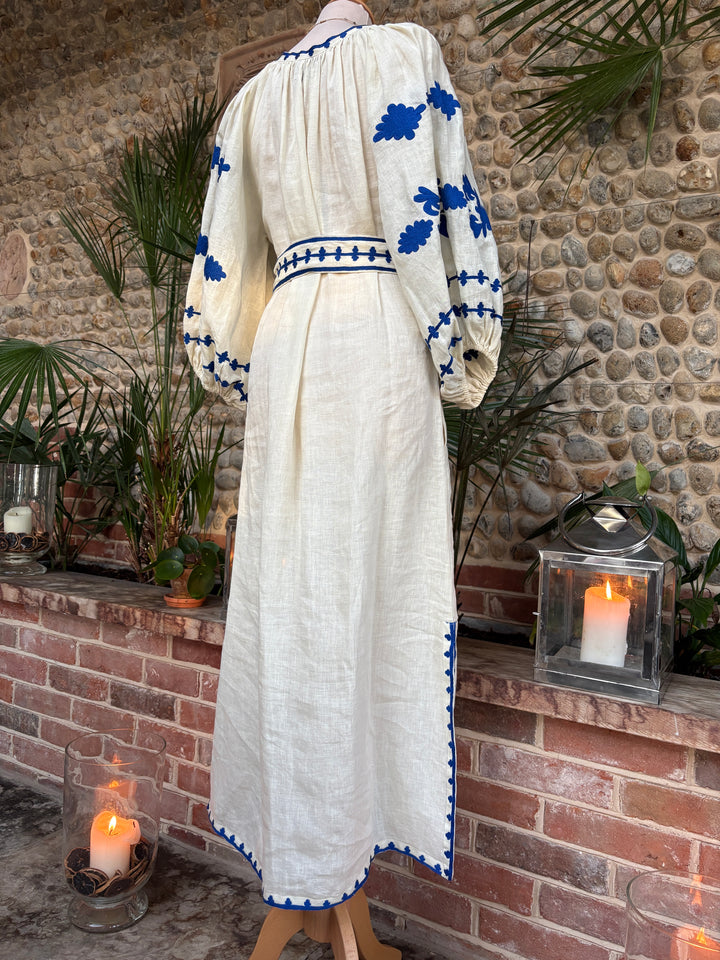 The Los Cabos Dress ↠ Ecru &amp; Royal Blue
