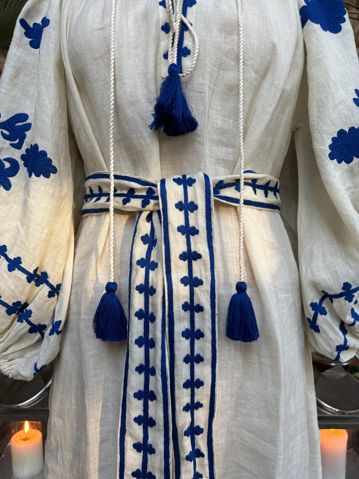 The Los Cabos Dress ↠ Ecru &amp; Royal Blue