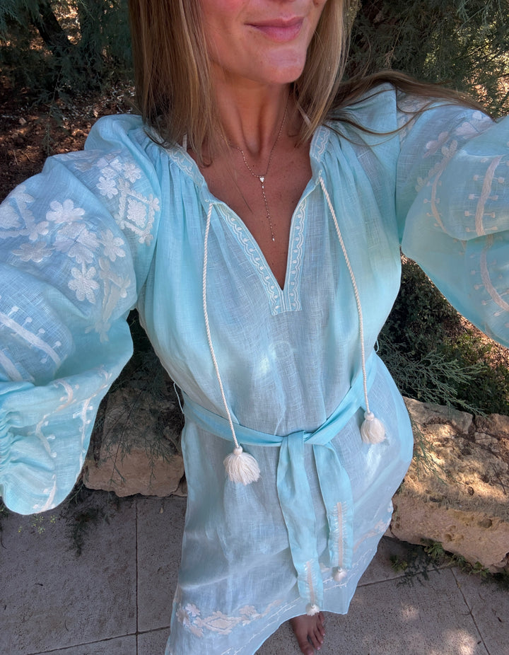 The Babylos Dress ↠ Turquoise &amp; White