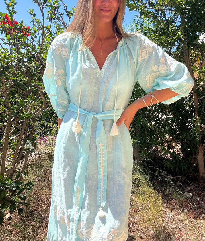 The Babylos Dress ↠ Turquoise &amp; White