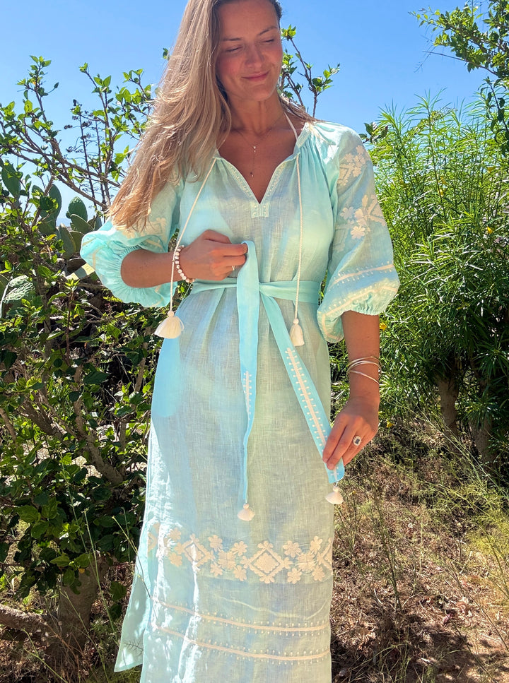 The Babylos Dress ↠ Turquoise &amp; White