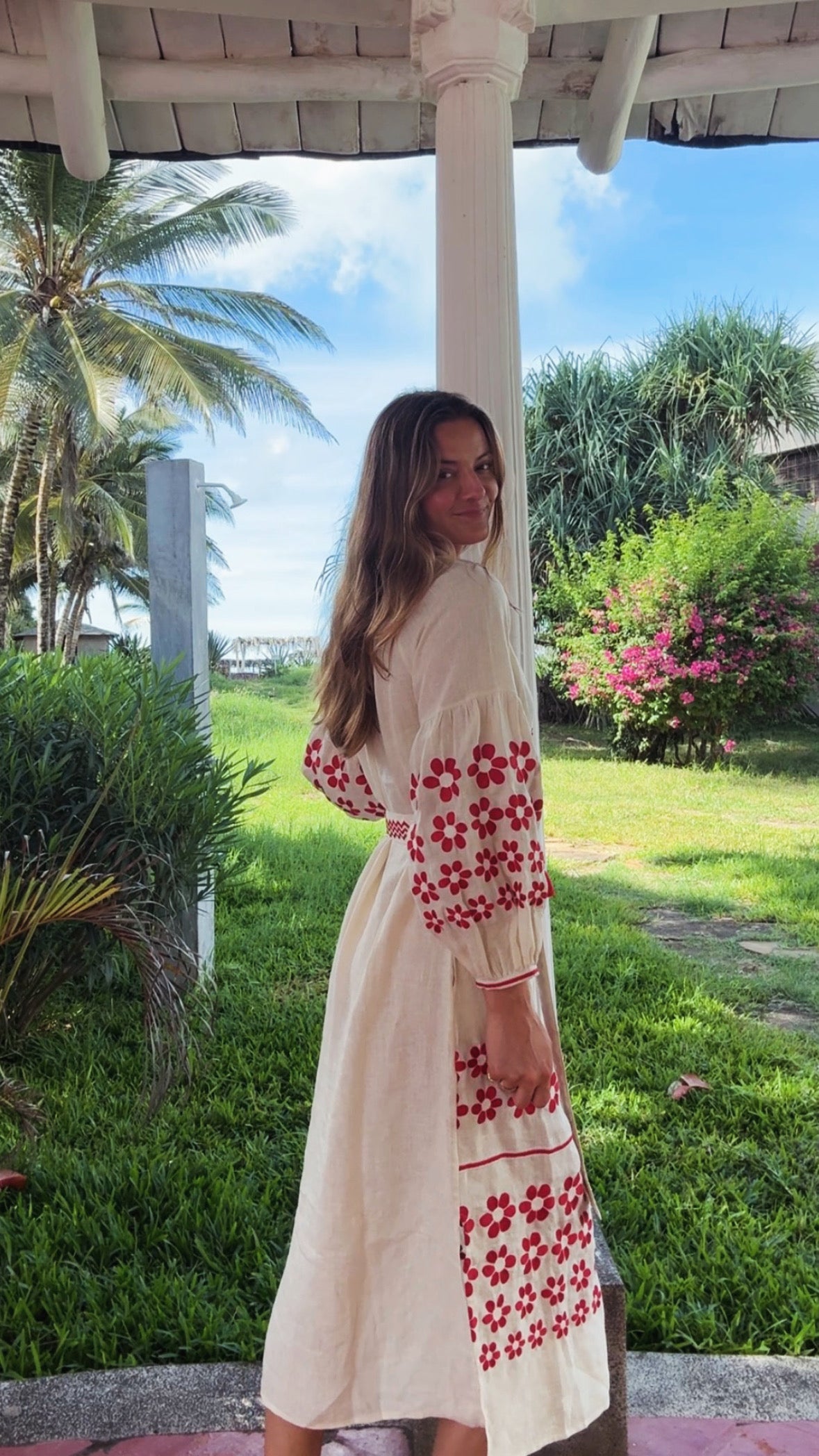 The Mandevilla Dress ↠ Ecru & Red