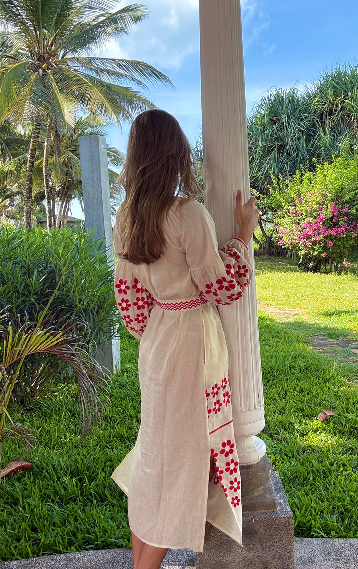 The Mandevilla Dress ↠ Ecru &amp; Red