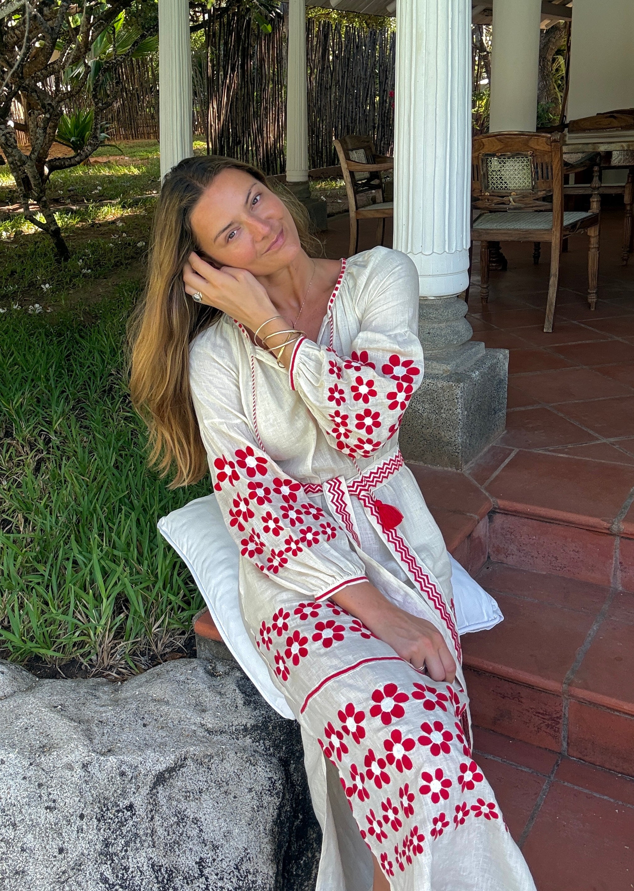 The Mandevilla Dress ↠ Ecru & Red