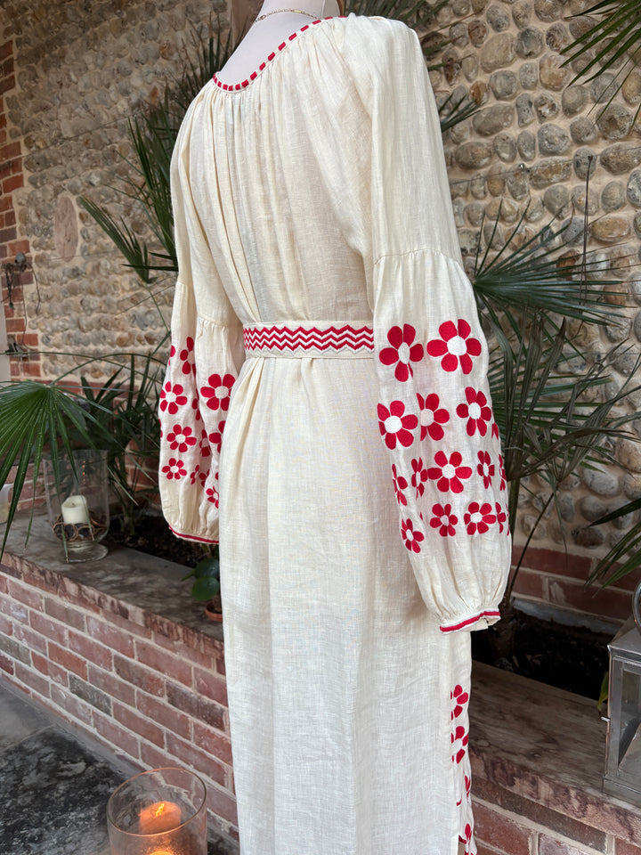 The Mandevilla Dress ↠ Ecru &amp; Red
