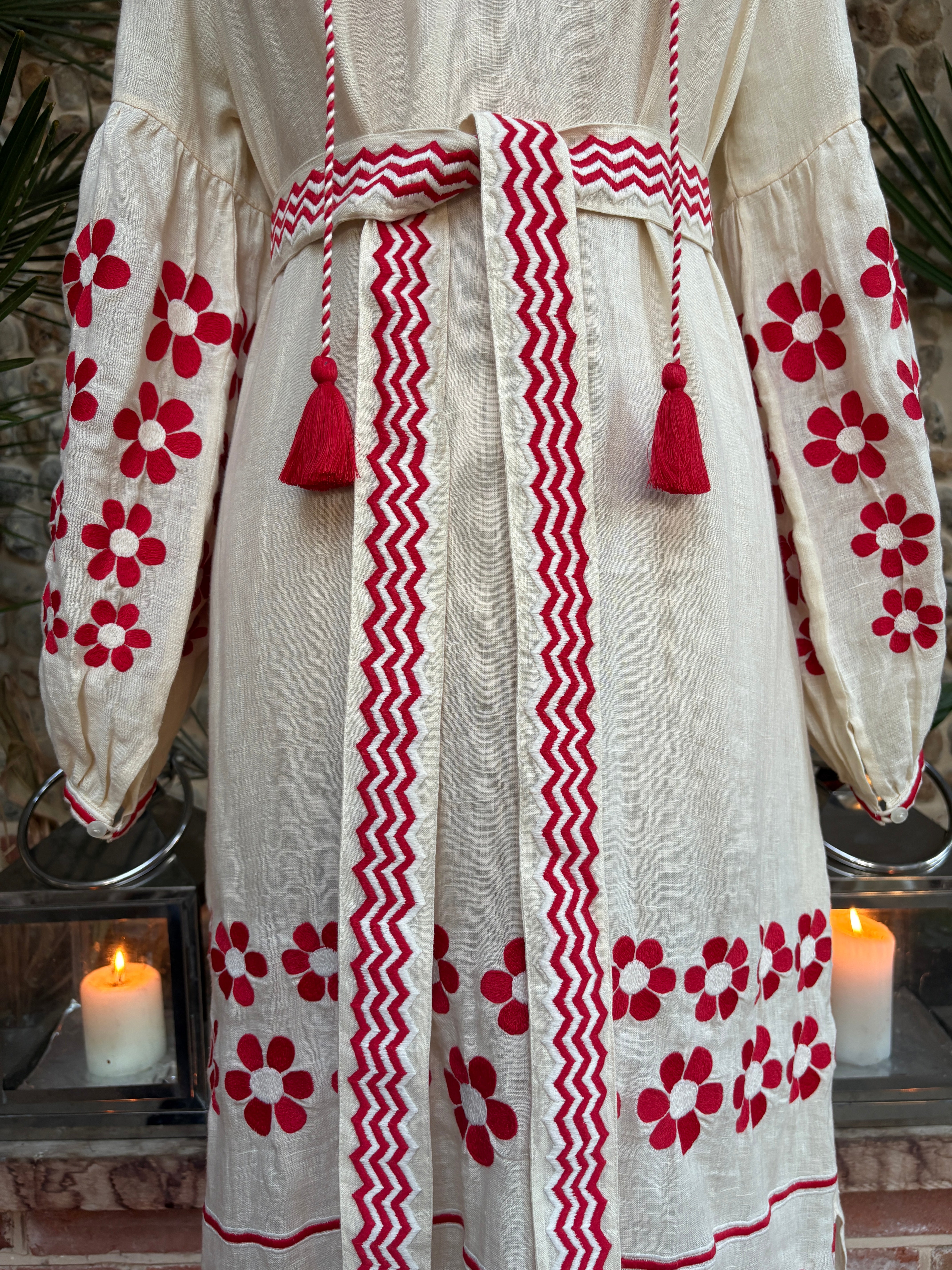 The Mandevilla Dress ↠ Ecru & Red