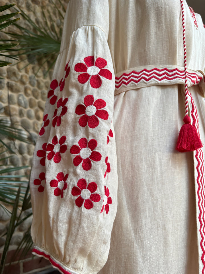 The Mandevilla Dress ↠ Ecru &amp; Red