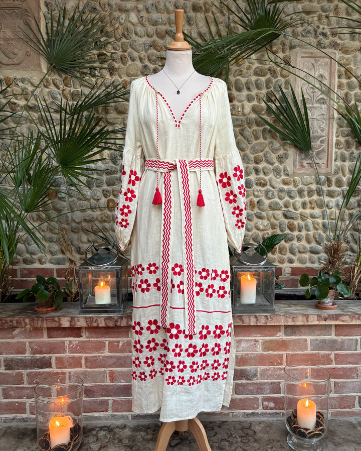 The Mandevilla Dress ↠ Ecru &amp; Red