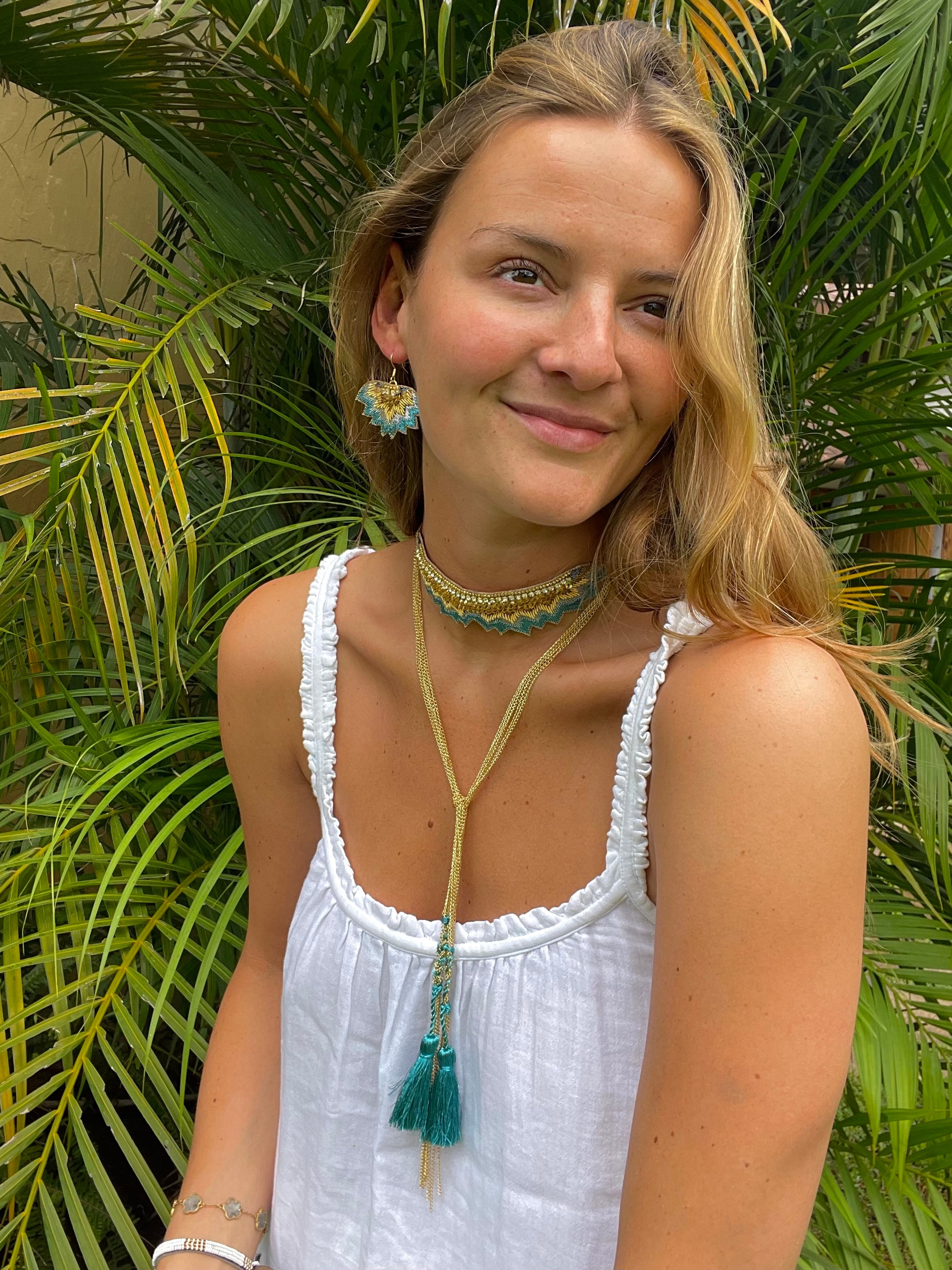 nahua officail mahi necklace in aquamarine hand embroidered cuff necklace choker wrap around necklace