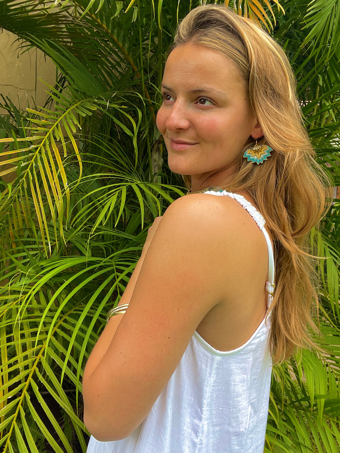 nahua officail madi earrings in aquamarine hand embroidered earrings lightweight