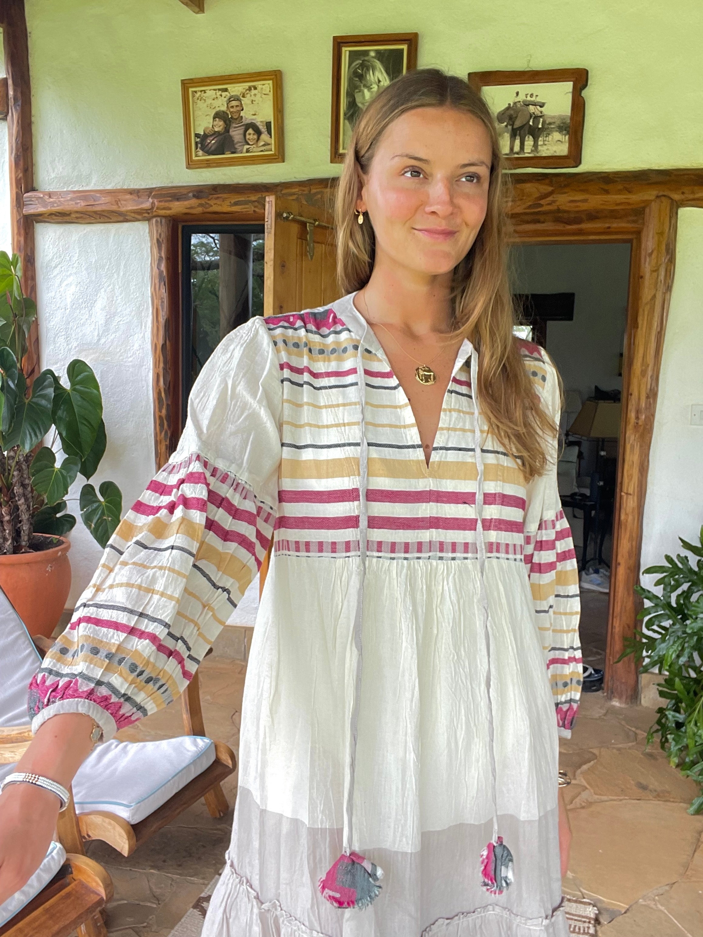 pearl and caviar aztec zakar dress long maxi cotton dress handmade in greece